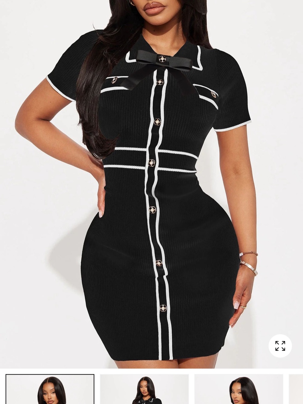 Fashion Nova Black Mini Dress with White Trim & Bow